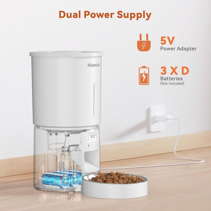 Автомат годівлі для котів 4.2L з програмуванням, з нержавіючою чашею, 6 прийомів їжі на день