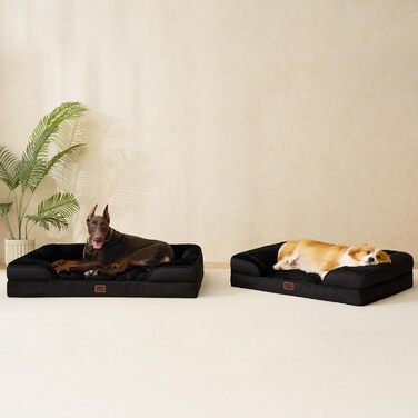 Ортопедичне ліжко для собак великих порід, 132x104 см, кошик для собак XXL з піною з пам'яті, водовідштовхуване, неслизьке, з високим бортиком, чорний колір, розмір L 132 x 104 x 20 см