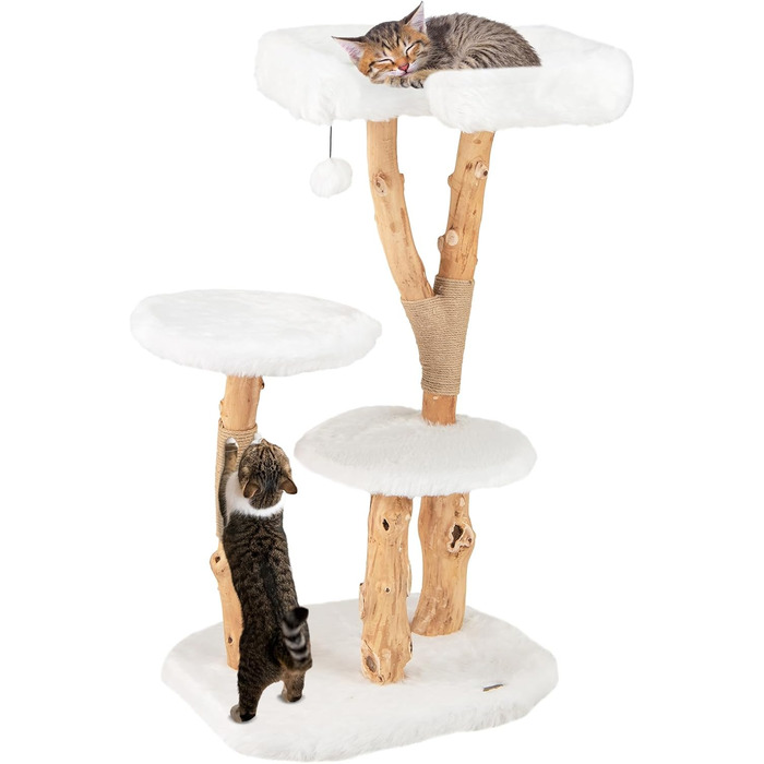 Дерев'яна кігтеточка SOARS для котів з 3-ма стовбурами, ліжком та іграшками, багатоповерхова, 59 x 49 x 110 см, Стиль C