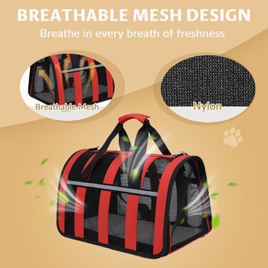 Транспортна переноска для кота Treer, з сіткою, складана, червона, 40x27x24 см