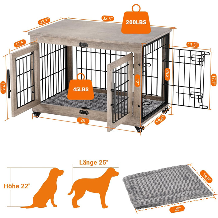Кіяпка: Будка для собак у дім з подушкою, 98x64x68 см (Сірий, M)