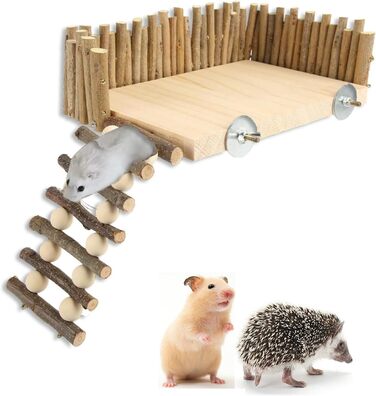 Платформа для хом'яків HERCHR з дерева, мостик, іграшка для гризунів з огорожею, підходить для цукрових поссумов та золотих ведмедиків