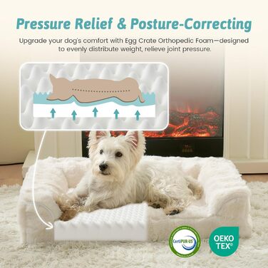 Ортопедичне ліжко для собак XL з штучного хутра, U-подібне, великі породи, водонепроникний чохол, антиковзаюче, м'яке, тепле, для прання