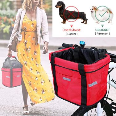 Фалцфальтерний велосипедний кошик для собак, передній велосипедний кошик, легко встановлюється, знімний велосипедний кошик-сумка, з адаптером керма для маленьких собак, для покупок, пікніків (червоний)
