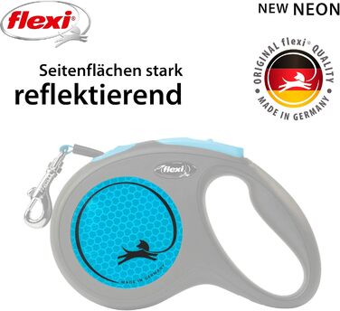 Льокрово-світловідбиваючий поводок для собак Flexi Neon M, 5 м, чорний/неоновий синій