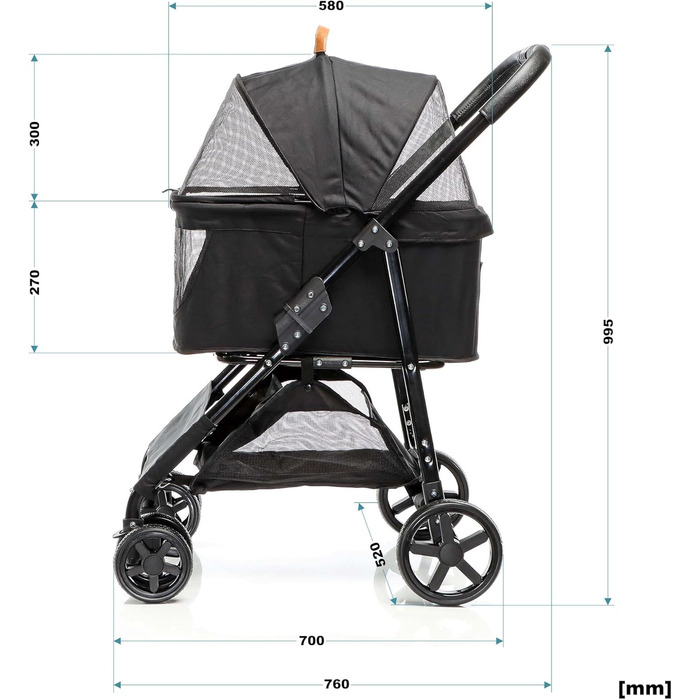 Візок для собак Fudajo 2в1, чорний, складна конструкція, з сумкою для тварин, до 20 кг, для собак та котів