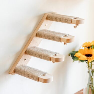 Кігтеточка-стіна для котів FUKUMARU, дерев'яна стіна для котів, лежанка на стіні з масивного гумового дерева, для котів до 15 кг, з джутового мотузка для дряпання (зліва направо)