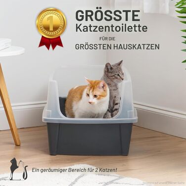 Лоток для котів Iris Ohyama XXL сірий з високими бортиками для великих порід (Maine Coon) та двох котів, знімні борти, захист від розсипання, BPA-free