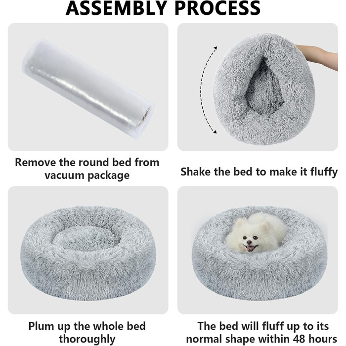 Заспокійливе ліжко-пончик для собак та котів середнього розміру, з ковдрою, сірого кольору. Легко миється, м'яке, пухнасте, діаметр 61 см, ковдра 71x23 см. Розміри: 60x60x17 см