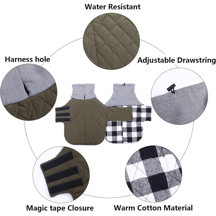 Теплий зимовий пуховик для такси для маленьких собак, зелений, S (довжина спини: 31-34 см)