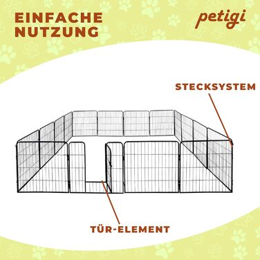 Вольєр для цуценят Petigi XL, 16 деталей, розмір елемента: 60x80 см, сталь з порошковим покриттям, вольєр для цуценят, клітка для собак, кроликів, морських свинок, котів, легкий у догляді