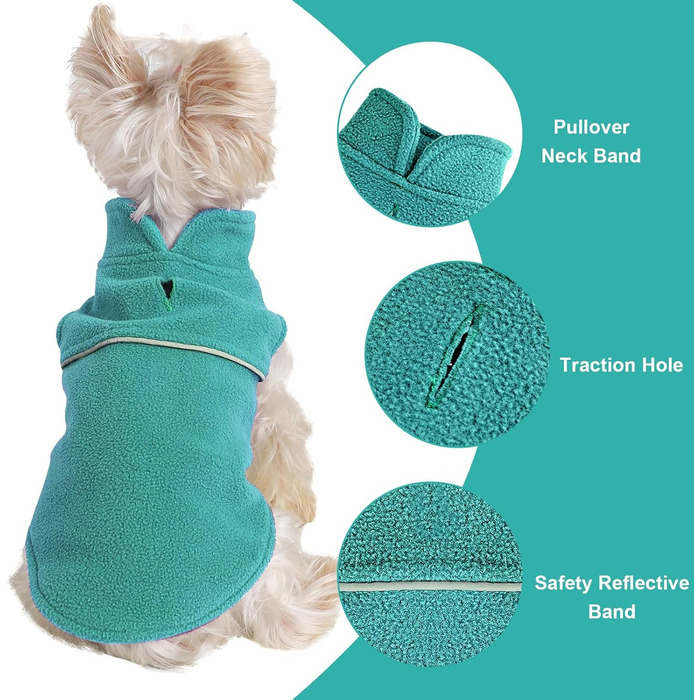 Тепла флісова жилетка для собак, пухнастий пуловер для цуценят, одяг для маленьких собак, дівчаток та хлопчиків (XXS, блакитний, зелений)
