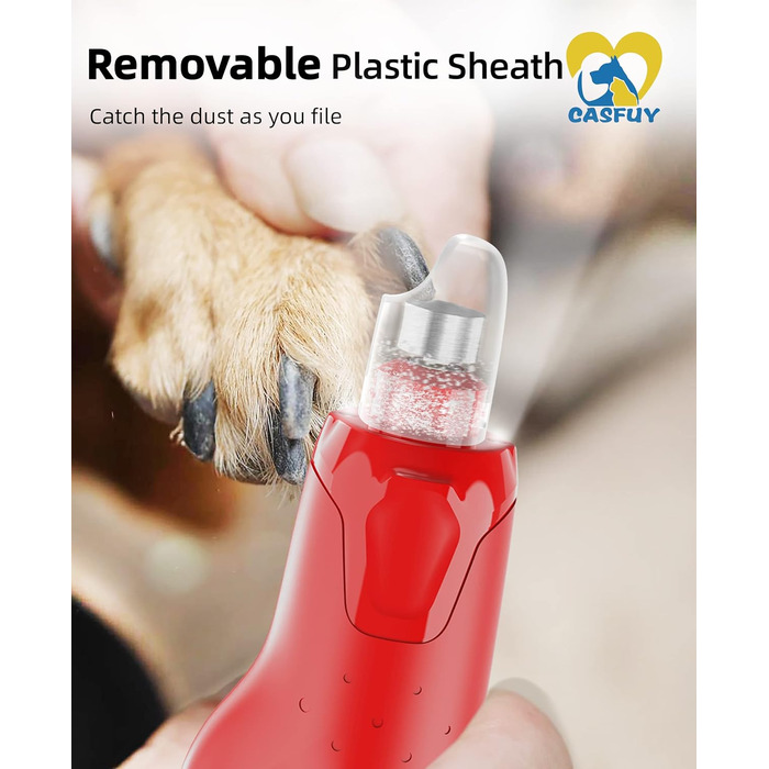 Електричний точило для кігтів собак Casfuy - 6 режимів, 45 дБ, з LED-підсвічуванням, для собак та котів великих, середніх та малих порід. Червоний