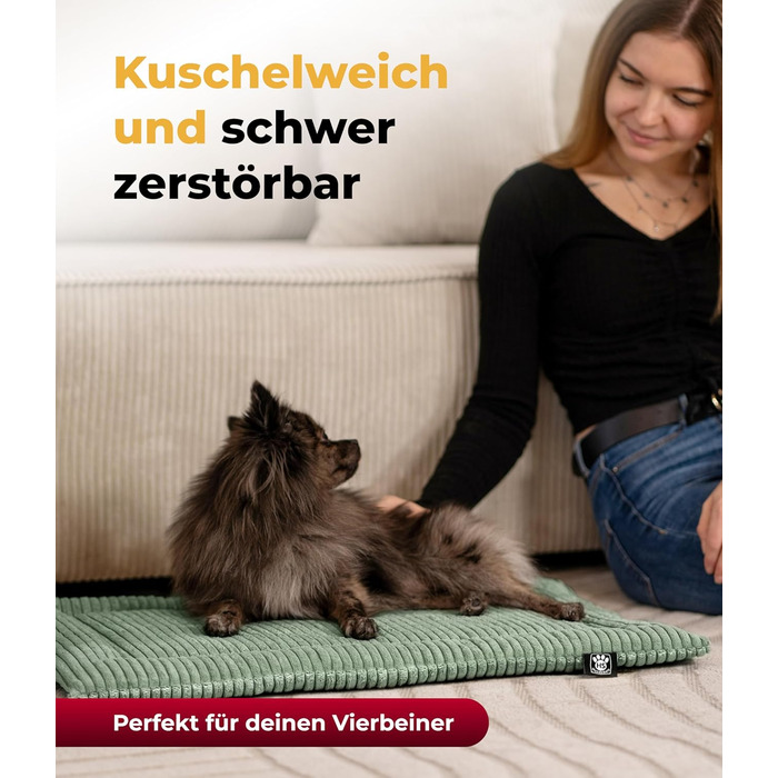 Килимок для собак HS-Hundebett® з флісовою підкладкою, XS (45x65 см) – Практичний, зручний, миючий, двосторонній – М'яка ковдра для собак – Комфортний відпочинок – Зелений, виготовлено в Німеччині, 45x65 см