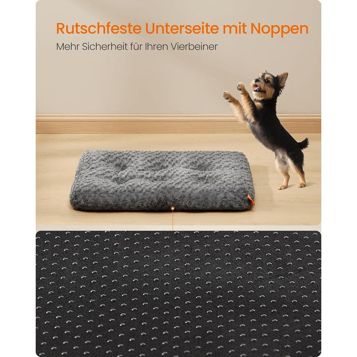 Ліжко для собак Feandrea XL, м'яке, плюшеве, 110 x 73 см, для великих собак, сірий, знімний чохол, антиковзаюче покриття