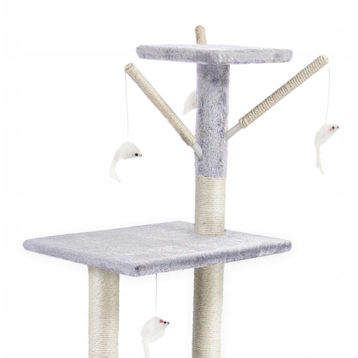 Когтеточка-вежа для котів Pet HOBBY, сіра, 101-160 см, 5 рівнів, сизаль