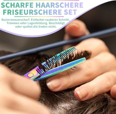 Набір професійних перукарських ножиць PURPLEBIRD (10 шт.) з нержавіючої сталі: перукарські ножиці та ножиці для витончення. Ідеально для барберів, перукарів та початківців. Кольори: райдужні.