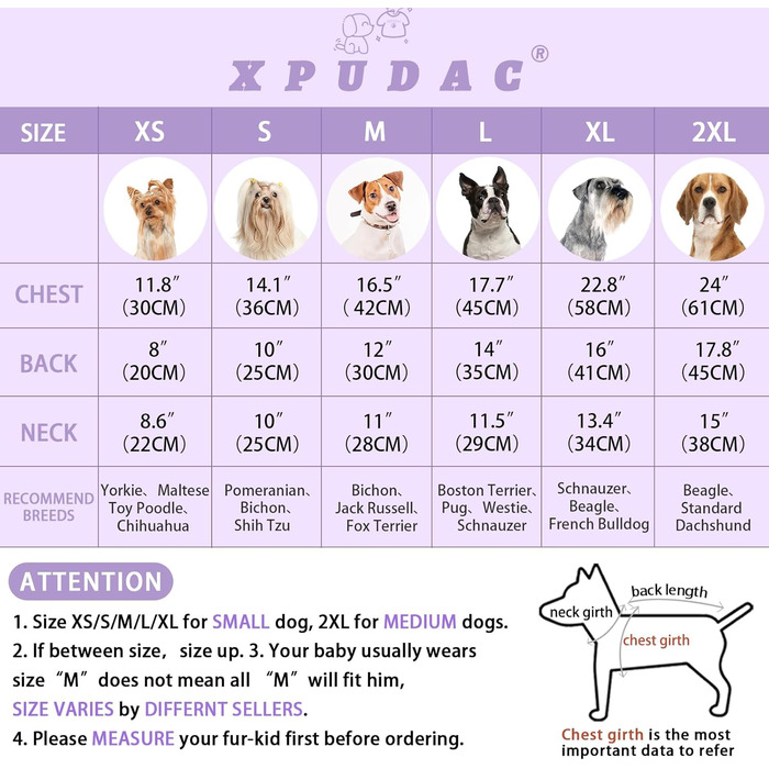 Піжама для собак XPUDAC, фліс, теплий пуловер для маленьких та середніх собак, дівчаток та хлопчиків, тепла зимова одяг для собак, теплий зимовий костюм, для дітей, розмір S, світиться в темряві, розмір XS (обхват грудей 31.75 см)