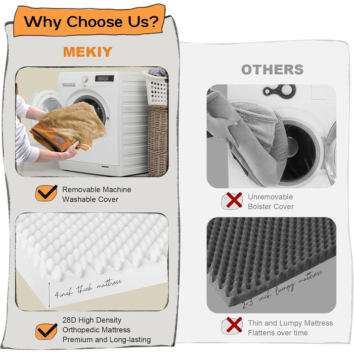 Ортопедичне ліжко для собак великих порід, XL, 91x69x18 см, знімний валик, миється, колір помаранчевий/червоний (Sunset Chevron)