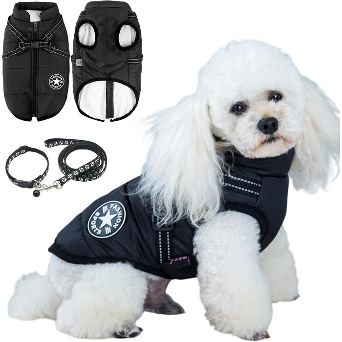 Водонепроникна куртка для собак на осінь/зиму з поворотним кільцем, 2026, для маленьких та середніх собак (Чорний, M)