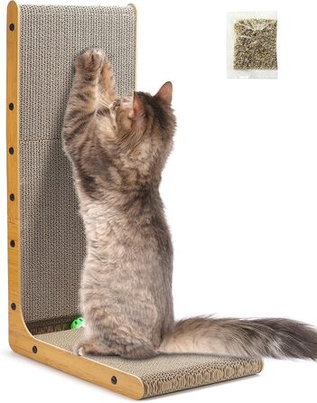 Котяче дряпання - дряпка для котів L-подібної форми, 68 см, з м'ячиком. Ідеально для дому, стін та кутів. Аксесуар для котів