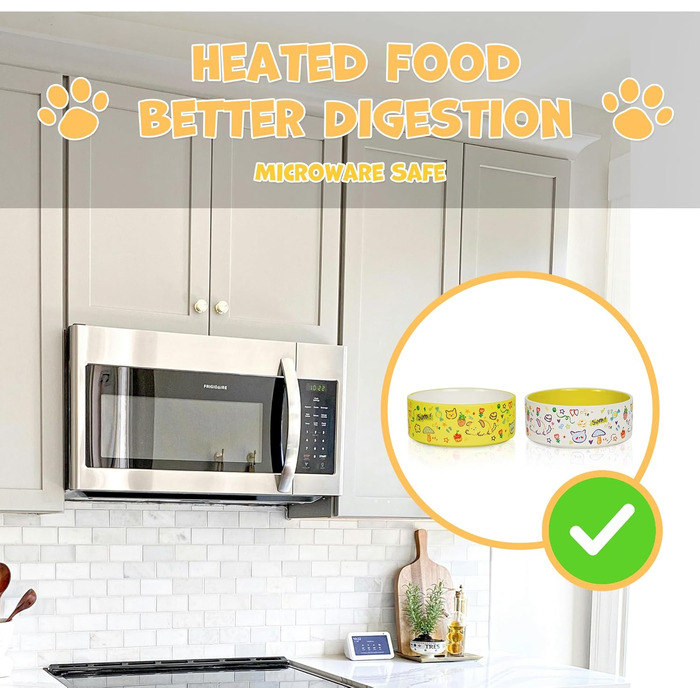 Набір мисок для собак та котів YOBRO (2 шт.), жовто-білі, 482 мл, 13 см, антиковзні, для води та корму