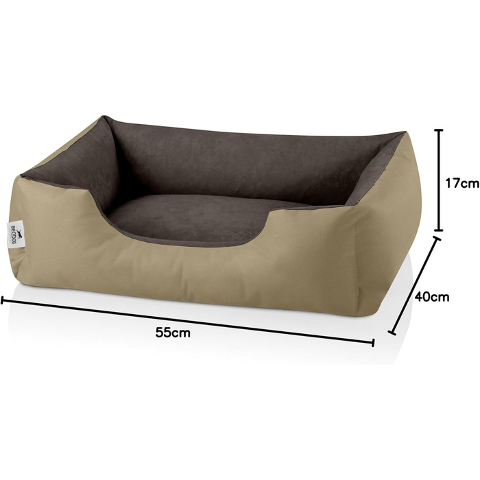 Ліжко для собак BedDog LUPI, м'яке лежання для собак знімний, зручний кошик/софа для маленьких собак, S, бежево-коричневий NAMIBSAND, 50 x 35 x 17 см
