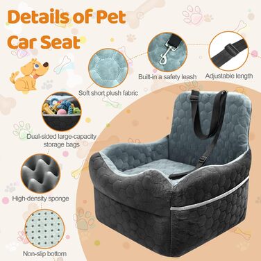Автокрісло для собак - переноска для маленьких собак до 15,9 кг з м'яким, піднятим кріслом та ременем безпеки. Знімний, пральний автокрісло з 2 кишенями.