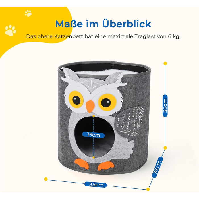 Кігтеточка-будиночок для котів Dripex з 2 поверхів, з фетру, з подушкою, 30 x 35 x 35 см (Сова)