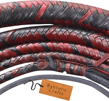 Бантаро Крафтс: Батогом з кенгурячої шкіри, чорно-чорний, важкий батіг для биків, 16 плетінь, шкіряний живіт та внутрішнє шкіряне наповнення, гучний, ударний, 1,8 метра (6 футів)