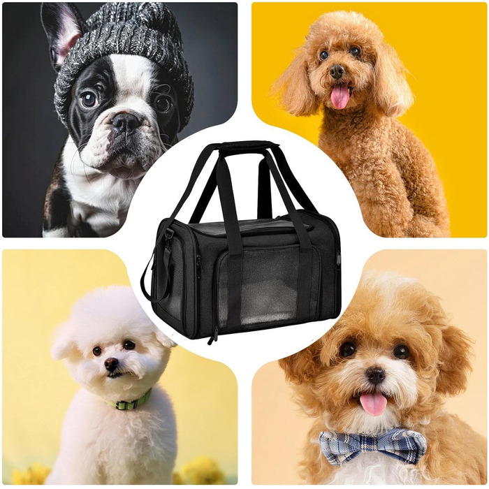 Транспортна переноска для котів та тварин, переноска для цуценят, зручна переноска для маленьких котів та собак, м'яка, дихаюча переноска (Чорна)