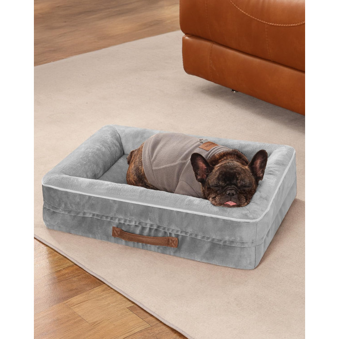 Ортопедичне ліжко для собак середніх порід, корзина для собак, що стирається, з яєцеподібною піною, водонепроникний диван для собак з неслизьким дном та чотиристоронні подушки (світло-сірий, 61x46x15см)