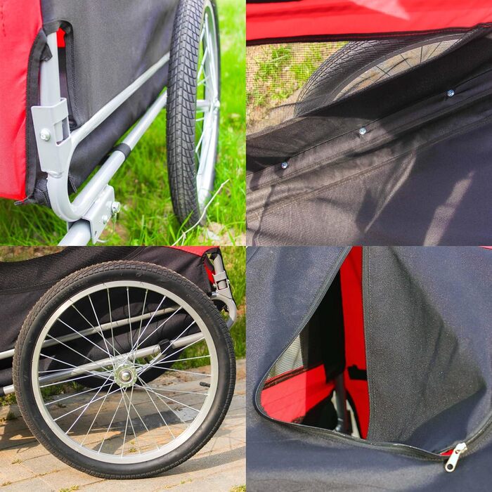 Причіп для собак Wiltec 220x700x78 см з безпечною поворотним з'єднанням, вантажний причіп з москітною сіткою та захистом від дощу, чорний/червоний