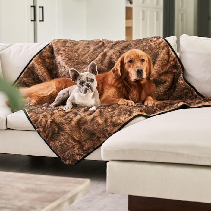 Водонепроникна плед-ковдра для домашніх тварин PAW BRANDS, 152x127 см, мікрозамша, штучне хутро, машинне прання, для великих собак і котів, червоно-коричнева