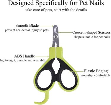 Тример для нігтів домашніх тварин: для котів, кроликів, цуценят та інших дрібних тварин, безпечний та гострий, зелений