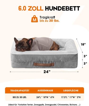 Ортопедичне ліжко для собак середніх порід, корзина для собак, що стирається, з яєцеподібною піною, водонепроникний диван для собак з неслизьким дном та чотиристоронні подушки (світло-сірий, 61x46x15см)