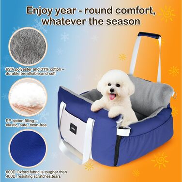 Автомобільний лежак для собак 3-в-1 - переносна ліжко для маленьких собак, з м'яким килимком, для переднього або заднього сидіння, внутрішнє та зовнішнє використання (04-Блакитний)