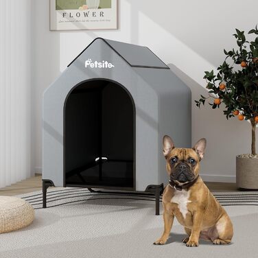 Будка для собак COSTWAY 2 в 1 з лежаком, Outdoor, сіра, 75 x 110 x 106 см