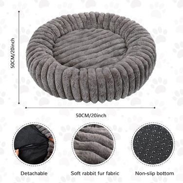 Килимок для кота, Круглий лежак для тварин, Лежанка для собак, М'який, Миючий, з антиковзким дном (Сірий, 50 x 50 см)