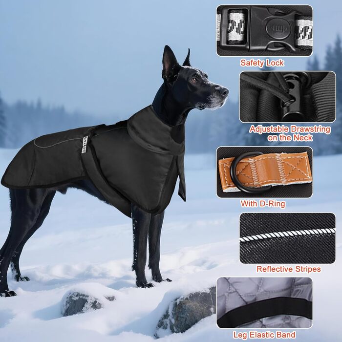 Водонепроникний зимовий одяг для собак - теплий зимовий халат для собак з D-рингом (зелений, чорний, XL)