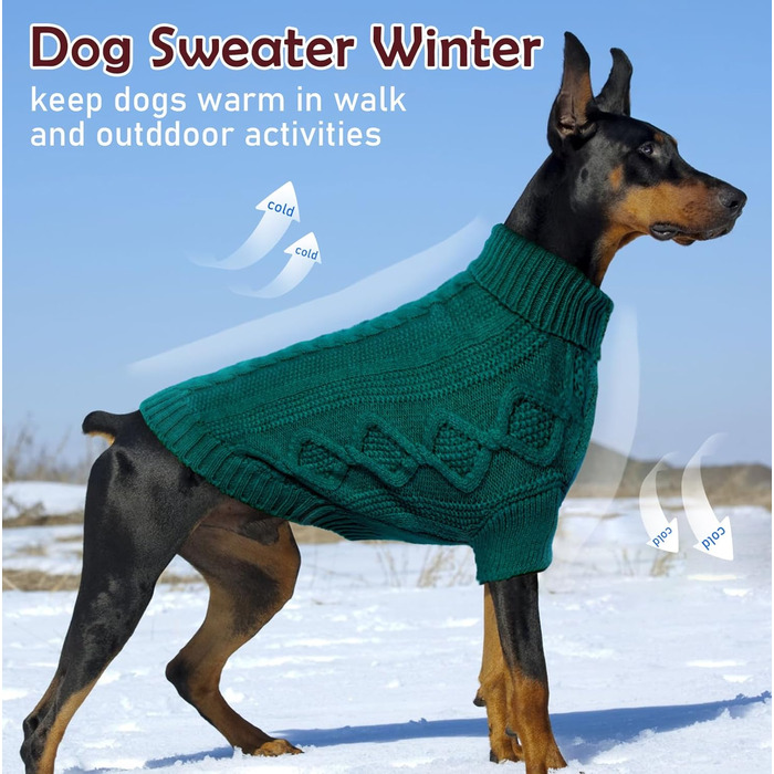 Пуловер для собак на Різдво, теплий зимовий одяг для тварин, зручний вовняний пуловер з коміром для маленьких собак, теплий в'язаний одяг з рукавами для цуценят, зелений (X-Small, павіоновий зелений)