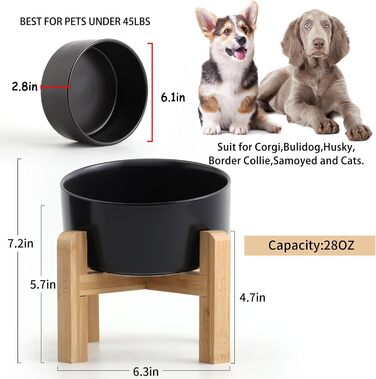 Керамічна годівниця для собак та котів Petygooing, нахилена, протиковзна, з підставкою, чорна, 3.6 літри