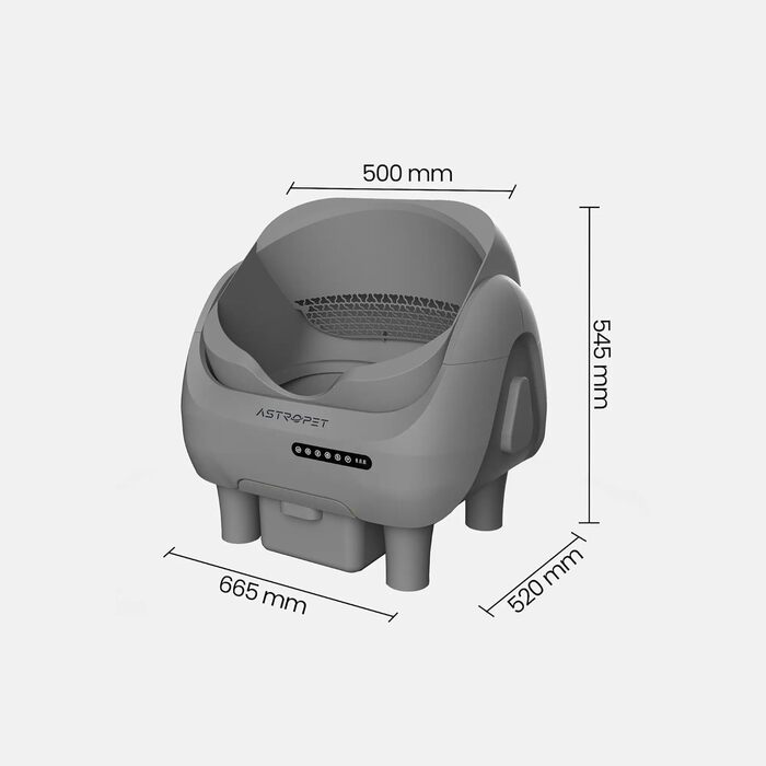 Автоматичний котячий туалет AstroPet з Wi-Fi керуванням, UVC-стерилізацією, контролем запаху та захистом 5 рівнів, об'єм 12л, для великих котів