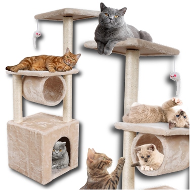 Когтеточка для котів Omna, бежева, сизаль, 61-100 см, 5 рівнів