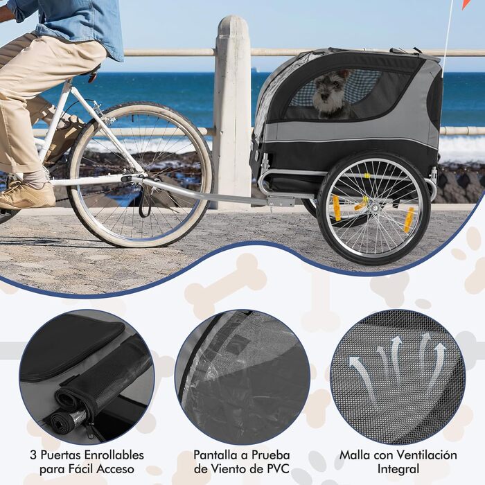 Фahrradanhänger GYMAX: візок для собак з трьома входами, до 40 кг, сірий