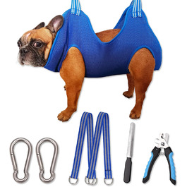 Шлейка-гамак для грумінгу собак OVTEXZOG, переноска для стрижки кігтів, гамакова сумка для собак під час грумінгу (середня, до 20 кг, блакитна)