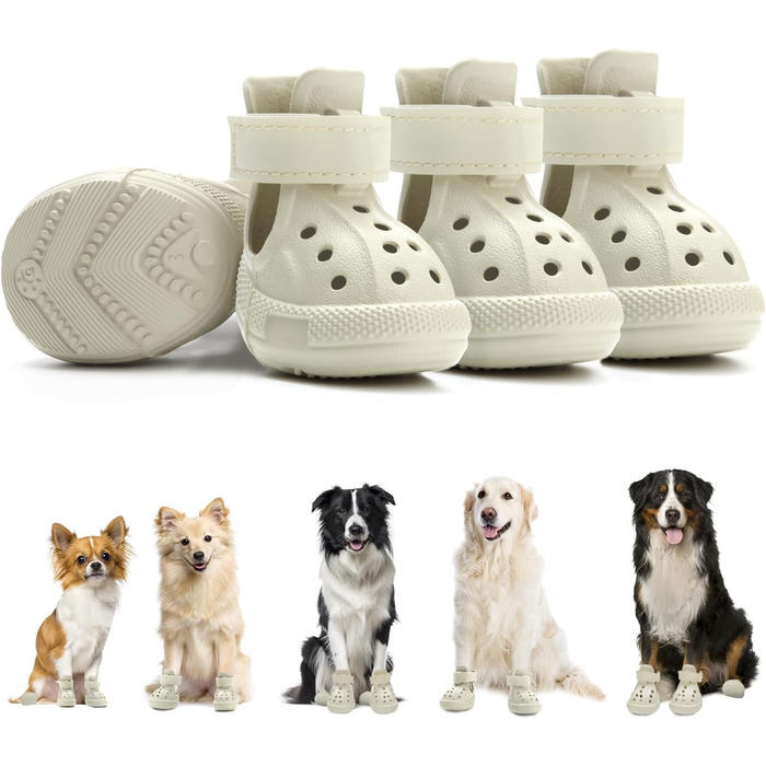 Чоботи для собак Eyein - захист лап, літо. Дихаючі, неслизькі собачі сандалії з регульованими світловідбиваючими смугами для маленьких, середніх та великих собак. Легко одягаються та знімаються (Розмір 6). Ширина 5.5 см (Розмір 3: Ширина 4.0 см, Білий)