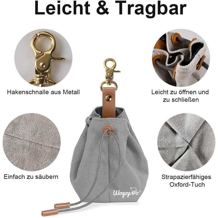 Сумка для корму для собак, канвас, з кліпсою та шнуром, для тренувань собак (сіра)