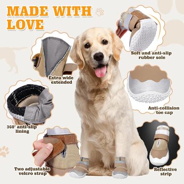 Зручні собачі черевики DcOaGt для великих собак: дихаючі, з антиковзким покриттям та світловідбиваючими смугами, захист лап від спеки, снігу та холоду. Розмір 6 (ширина лапи 6-7 см), 4 шт.