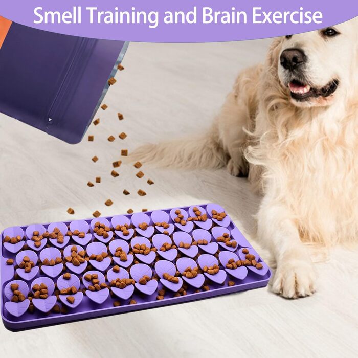 Силіконова килимок-нюхалка для собак середнього розміру, фіолетовий, для повільного годування, з присосками, для великих порцій корму